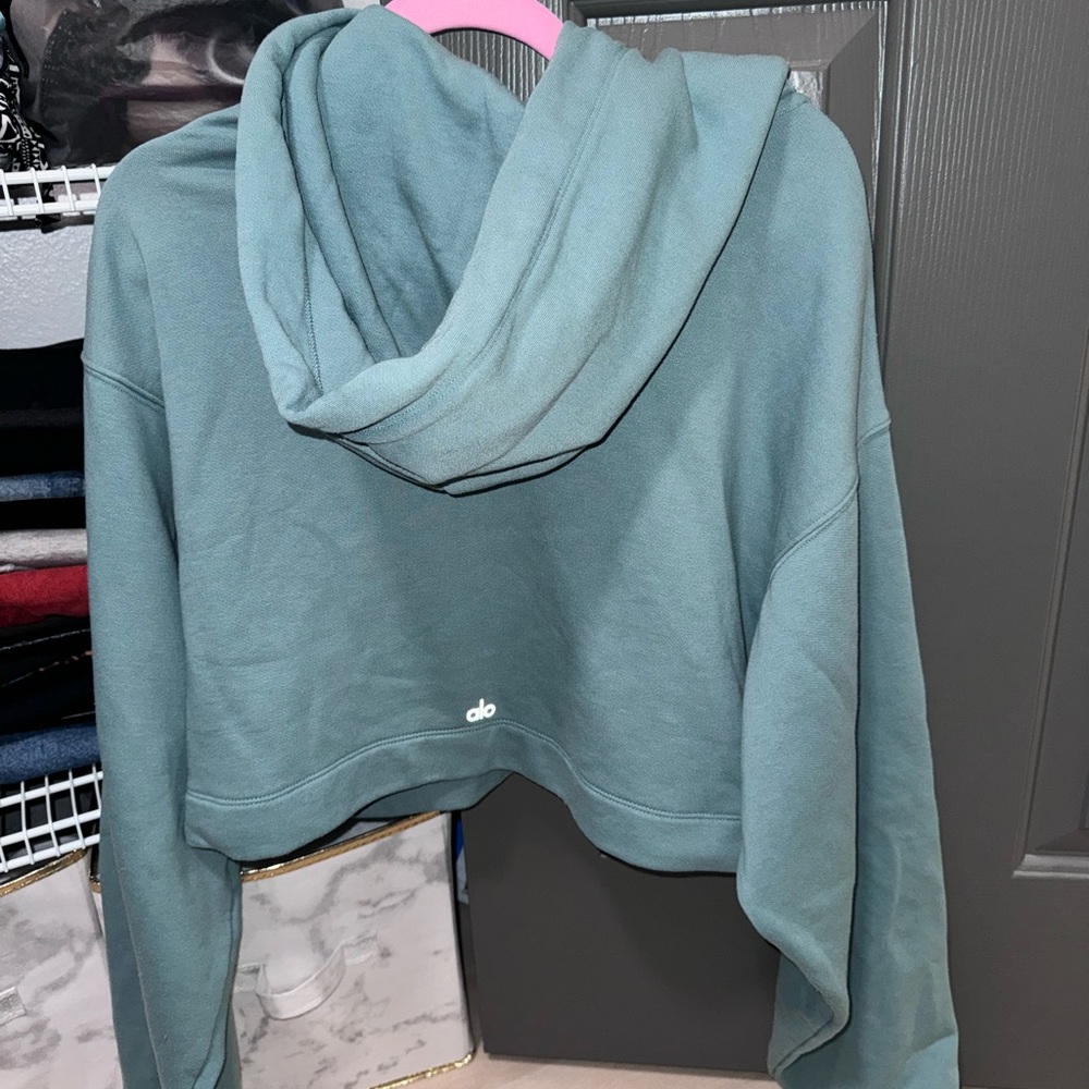 Alo Yoga Teal Cropped Hoodie M